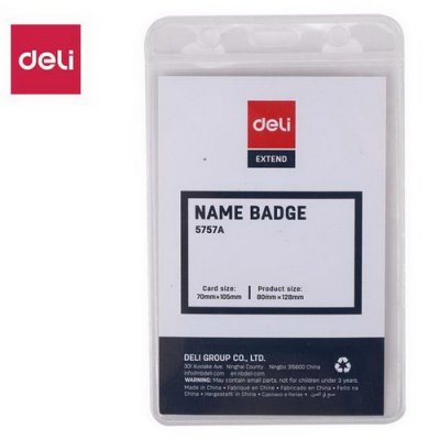Бейдж пластик Deli верт.  80х128 мм без шнурка 5757A