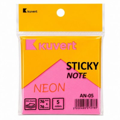 Самоклеящийся блок KUVERT 76x76 100л. 5цв. неон AN05