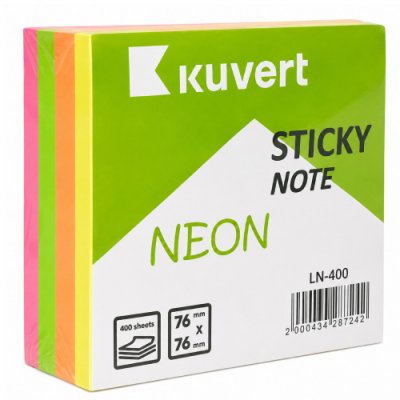 Самоклеящийся блок KUVERT 76x76 400л. 5цв. неон LN400